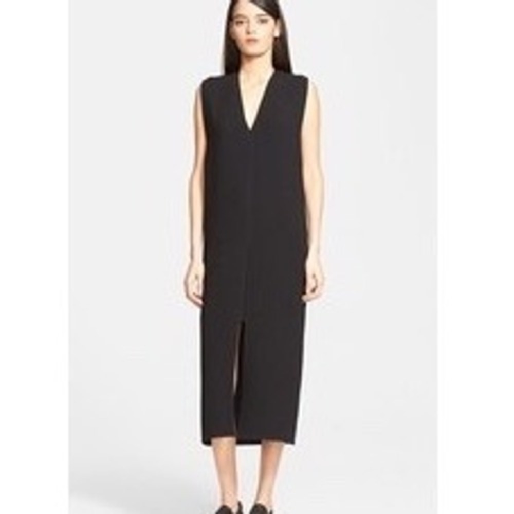 Helmut Lang Textured Raze Drape Midi Dress Sz 8 V-Neck Sleeveless Black F01HW608